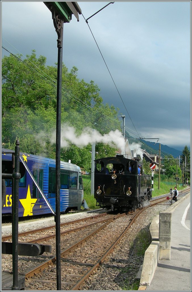 Die B-C B.F.D. N� 3 beim Rangieren in Blonay.
8. Juli 2012
