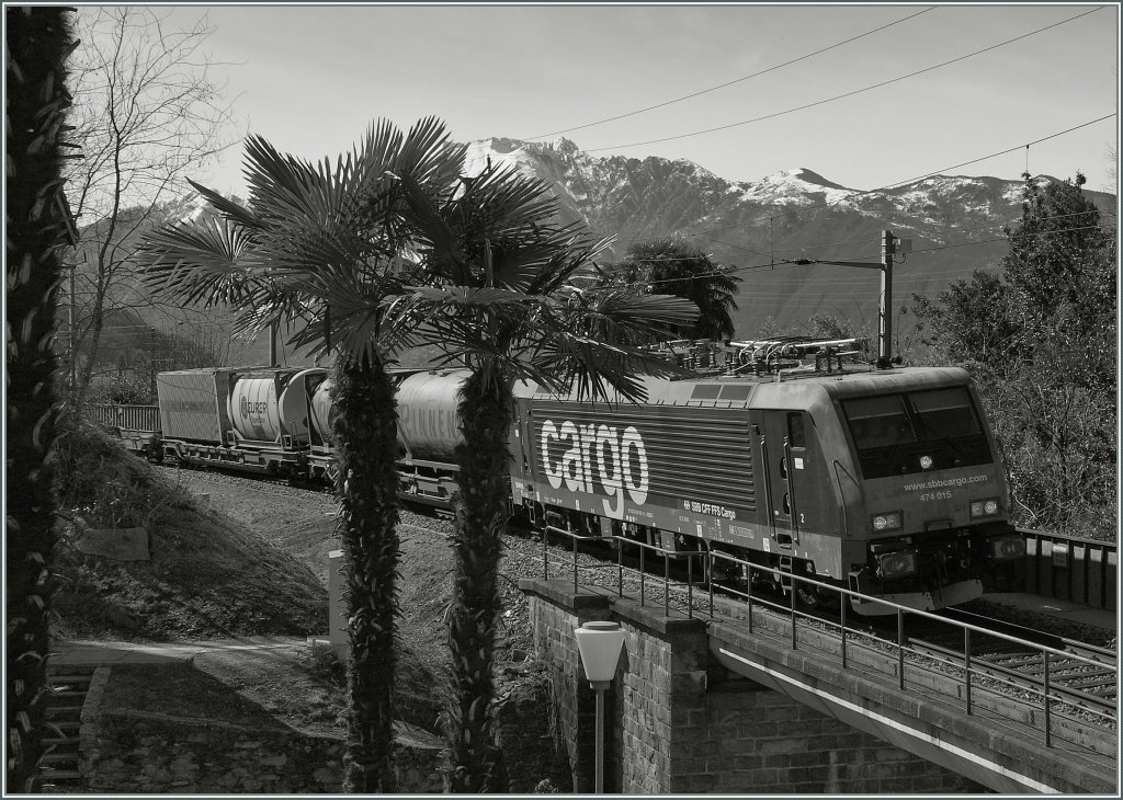 Eine S/W Version der SBB Re 474 015 bei Magadino. 
21.03.2013