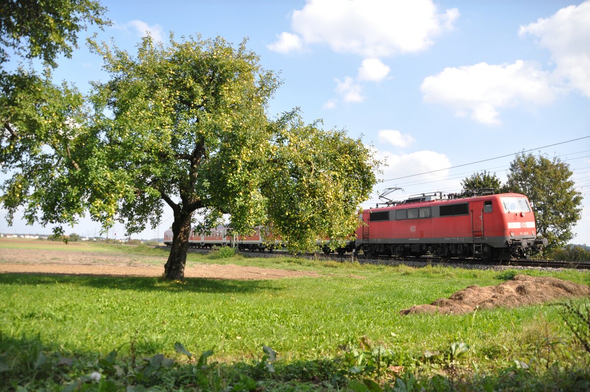111 032-9 mit Nahverkehrszug bei Neu-Ulm Puhl am 23.09.2011.