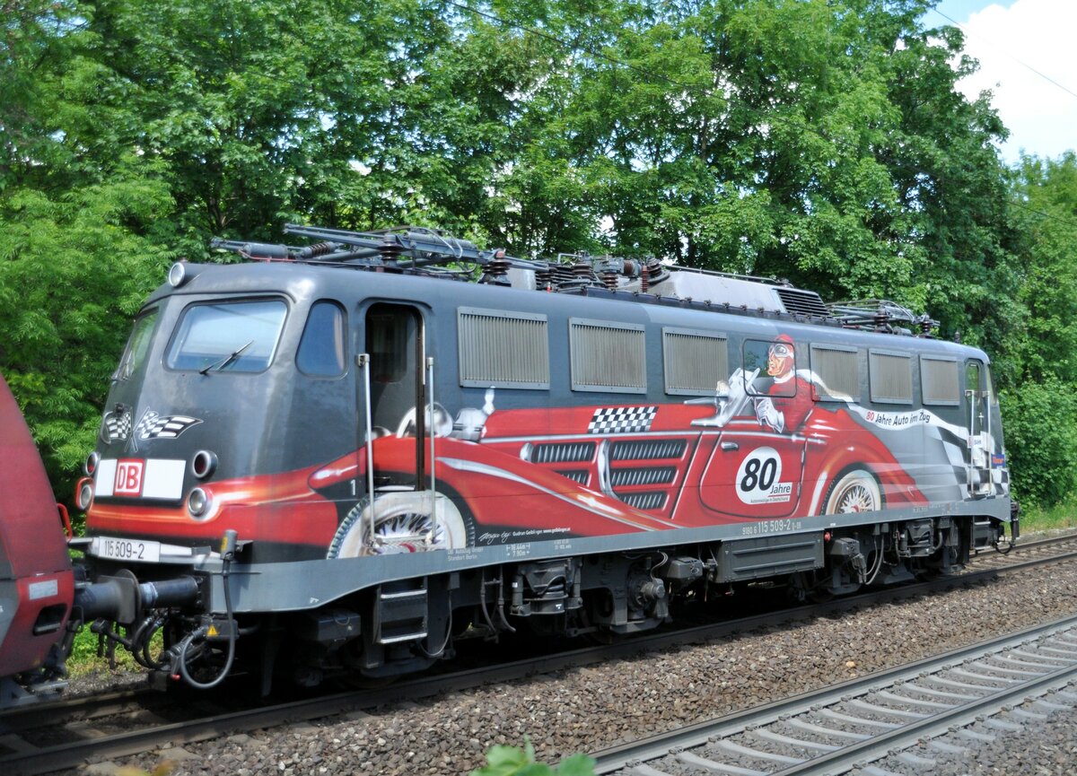 115 509-2  Auto im Zug  in Ulm am 06.06.2013.