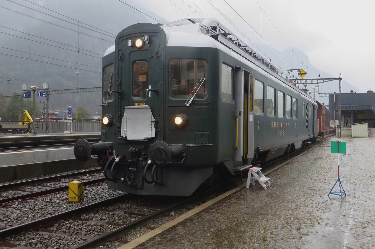BDe 1646 steht am verregneten 19 September 2021 in Erstfeld während das Bahnhofsfest der Gotthard Bahntage.