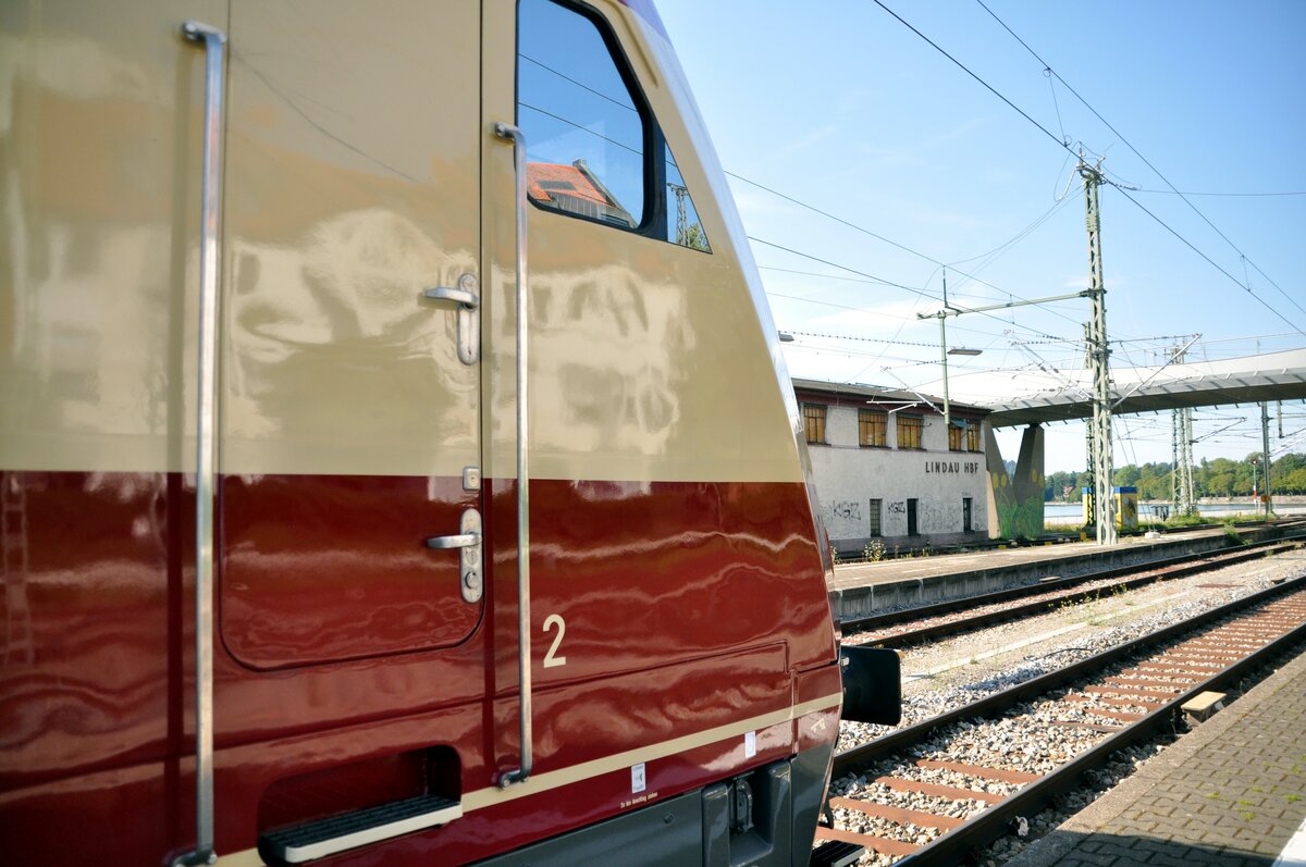 Bereitstellung des AKE TEE Reingold zur Rückfahrt in den Bahnhof Lindau-Insel am 12.08.2023.
