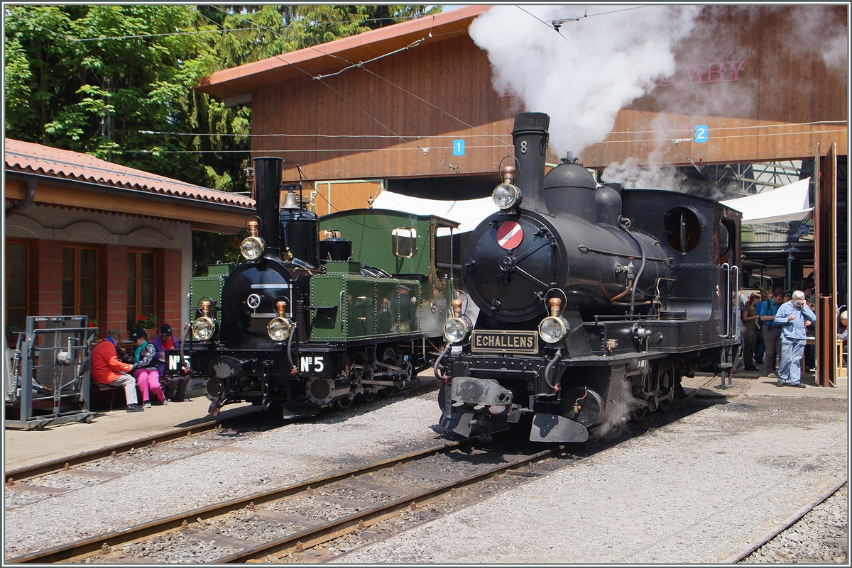 BLONAY-CHAMBY PINGSTFESTIVAL 2015: Zwei G 3/3 in Chaulin: Die G 3/3 N� 5 und die diesj�hrige Gastlok der LEB, die LE G 3/3 N� 8.
25. Mai 2015