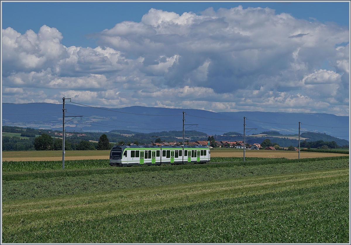 Die LEB wird auch  La Ligne Verte  (Die Grüne Linie) genannt, wobei ein Blick auf die vielen Grüntöne zeigt, dass diese Bezeichnung mehr als passend ist. Der neue LEB Be 4/8 61 ist von Lausanne Flon kommend zwischen Fey und Bercher unterwegs.

25. Juli 2020
