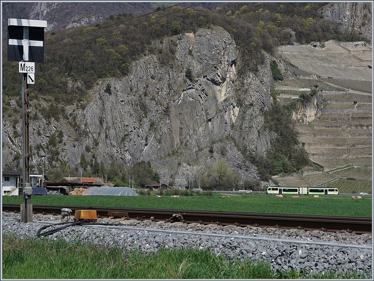 Ein etwas verstecktes Motiv: Während im Vordergrund die Simplonlinie Birg- Lausanne verläuft und ein Rangiersignal von St-Triphon den Blick auf sich lenkt, ist im Hintergrund ein TPC SURF GTW Beh 2/6  auf dem Streckenabschnitt Aigle - Ollon unterwegs.

12. April 2018