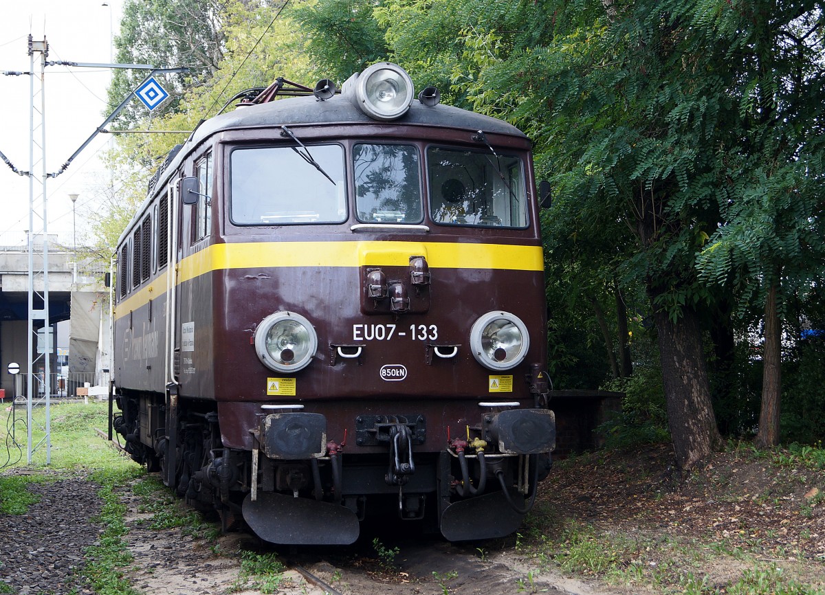 ELEKTROLOKOMOTIVEN IN POLEN VON DER P.K.P AUSGELAGERTEN PRZEWOZY REGIONALE:
Im Rollmaterialbestand der PRZEWOZY REGIONALE befinden sich auch einige aus Tschechien angemitete Lokomotiven der Baureihe 163, die auf den Namen von Frauen getauft worden sind. Die braune EU 07-133 abgestellt in Poznan Glowny am 16. August 2014.
Foto: Walter Ruetsch