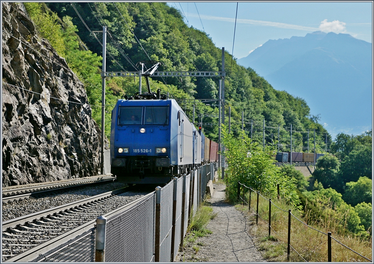 Es war einmal...
Es war einmal in einem fremden Land ein kleines Zwerglein, dass verkündete Land auf Land ab, dass am Sonntag keine Güterzüge fahren. 
Und wenn das Zwerglein nicht gestorben ist, so fotogarfiert es auch heute noch KEINE Güterzüge am Sonntag.
... ich aber wurde bei Lalden von einem  nicht am sonntag fahrenden  Güterzug überascht; ich hoffe die  Notschlachtung kommt trotzdem an.
Zwei 185 fahren kurz vor Lalden bergwärts. 
14. August 2016 
 