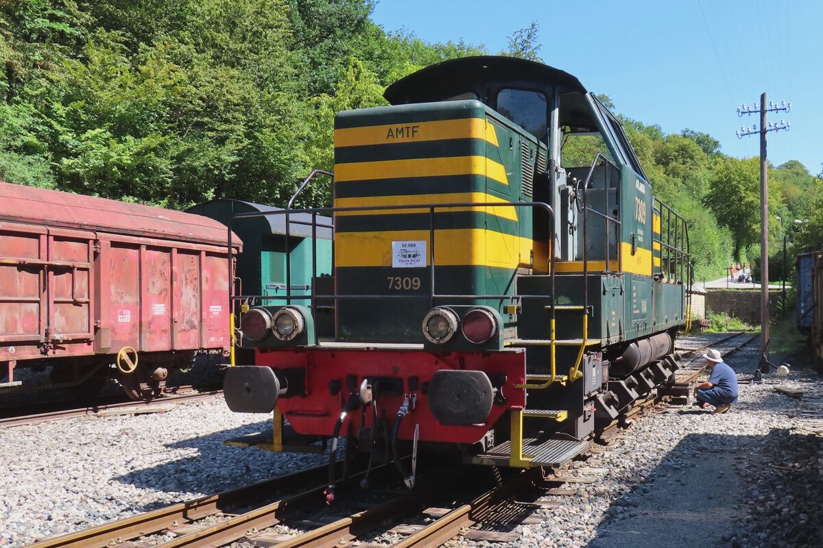 Ex-SNCB 7309 'ATLANTA' hat ein neues Asylum gefunden bei Train 1900 in Fonds-de-Gras, wo dieser Verschiebelok am 21 Augustus 2023 während ein Museumsausflug fotografiert wurde.