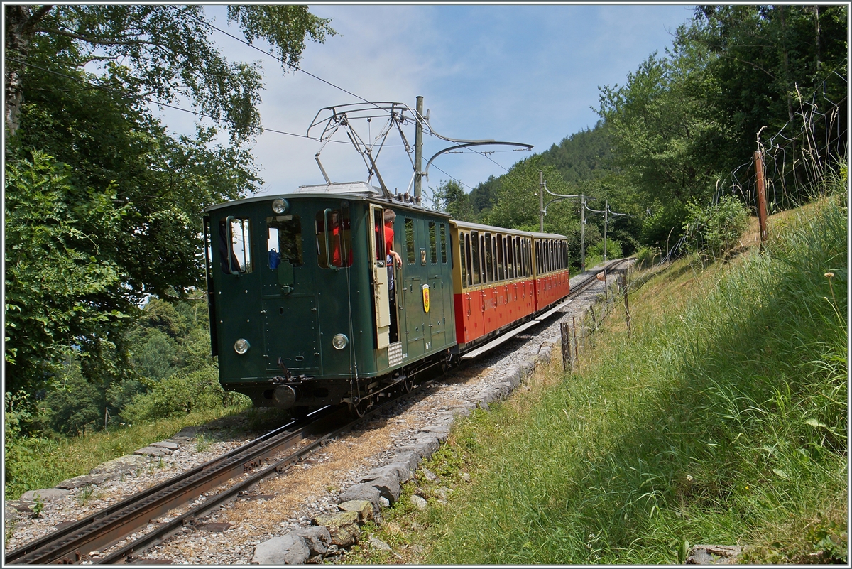 Ich hoffe, der Zug und nicht das Bild ist schief...
die SPB HGe 2/2 62 schiebt ihren Zug kurz nach Wilderswil bergwärts.
12. Juli 2015