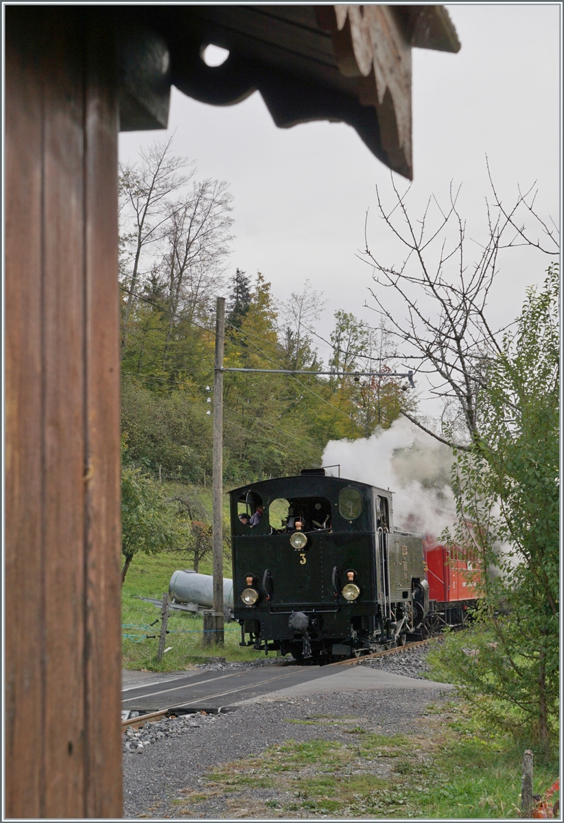  La DER de la Saison 2023  die BFD HG 3/4 N° 3 ist mit einem Zug nach Blonay unterwegs und erreicht den Halt Cornaux. 

29. Okt. 2023