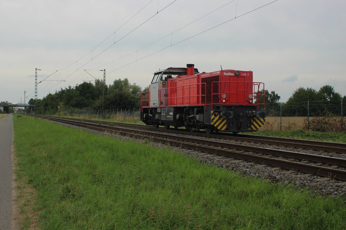RailFlex Lok-3 durchfahrt solo Kaarst Broicherseite am 8.Augustus 2025.