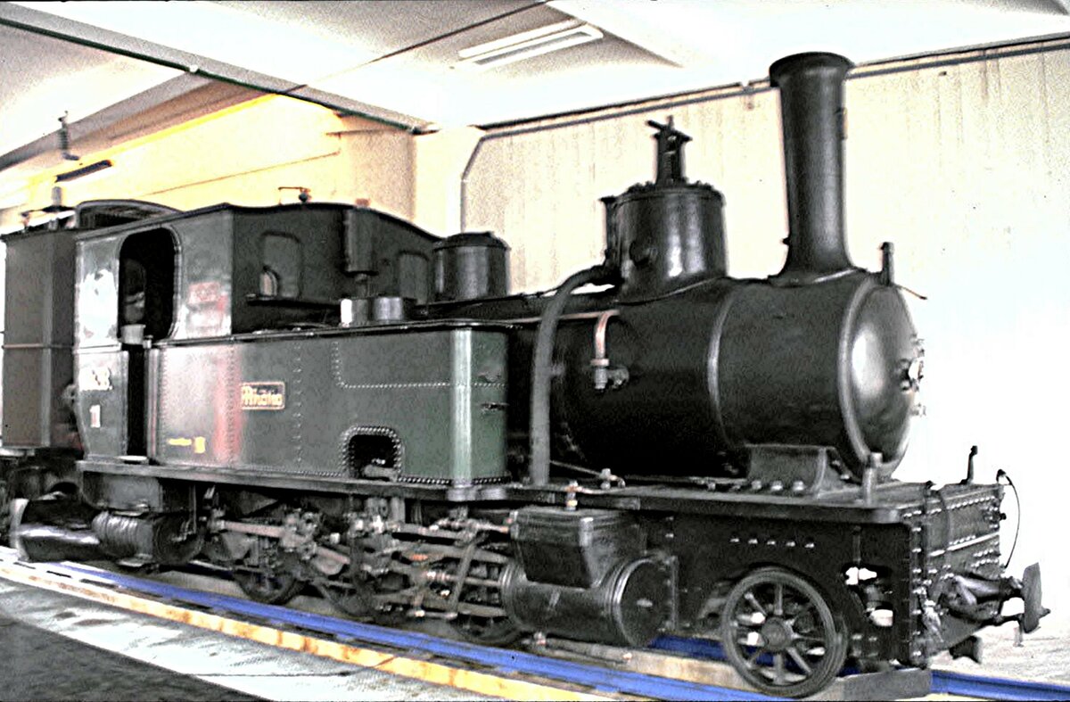 RhB G 3/4 Nr.1  Rhätia  in Landquart im August 1989 (Jubiläum 100 Jahre RhB).