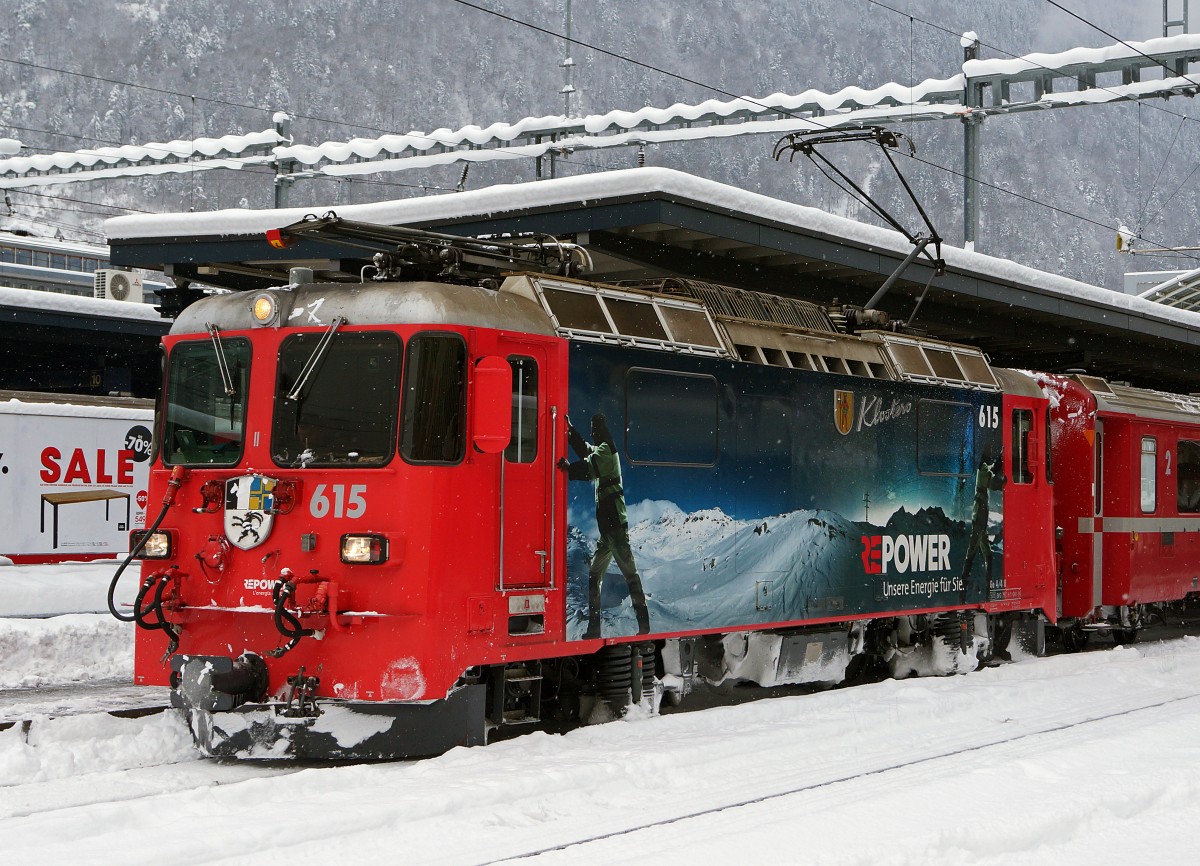 RhB: Ge 4/4 II 615 im Bahnhof Chur am 31. Dezember 2014.
Foto: Walter Ruetsch