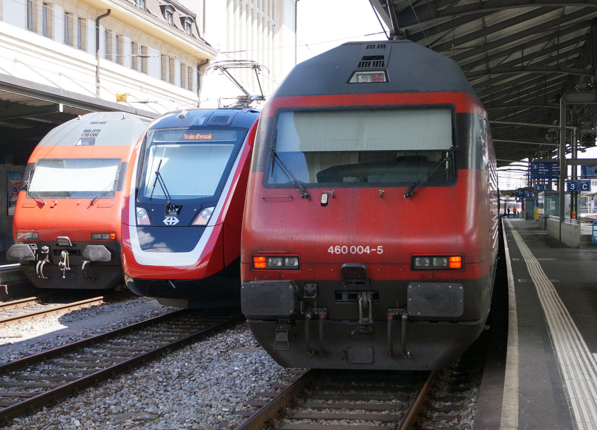 SBB: RABe 502 TWINDEXX auf Probefahrt in Lausanne am 20. Mai 2017.
Foto: Walter Ruetsch 
