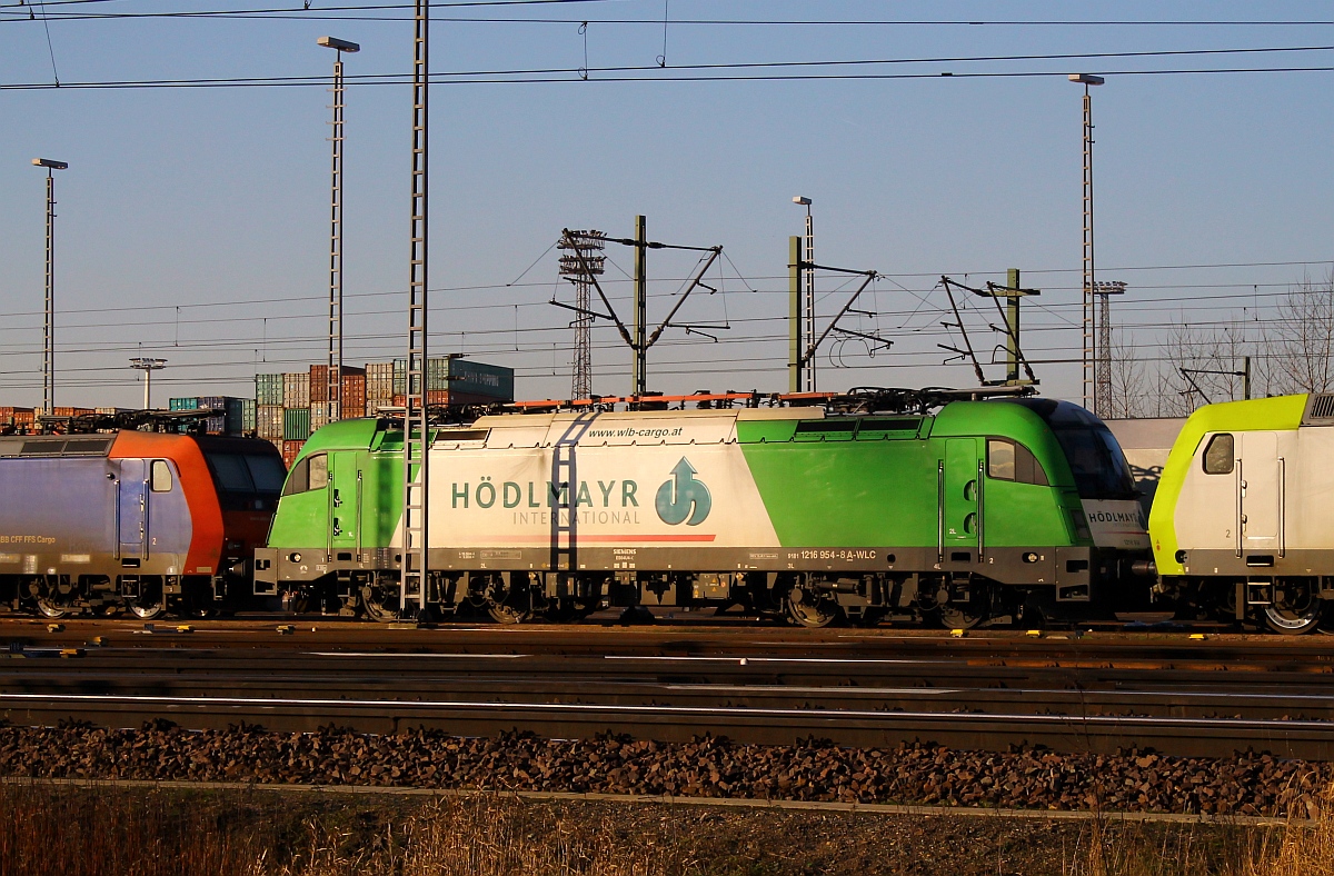 WLB Cargo  Hödlmayr  1216 954-8(REV/13.09.11/km-abh)genießt die Vormittagssonne in Hamburg-Waltershof. 06.02.2015
