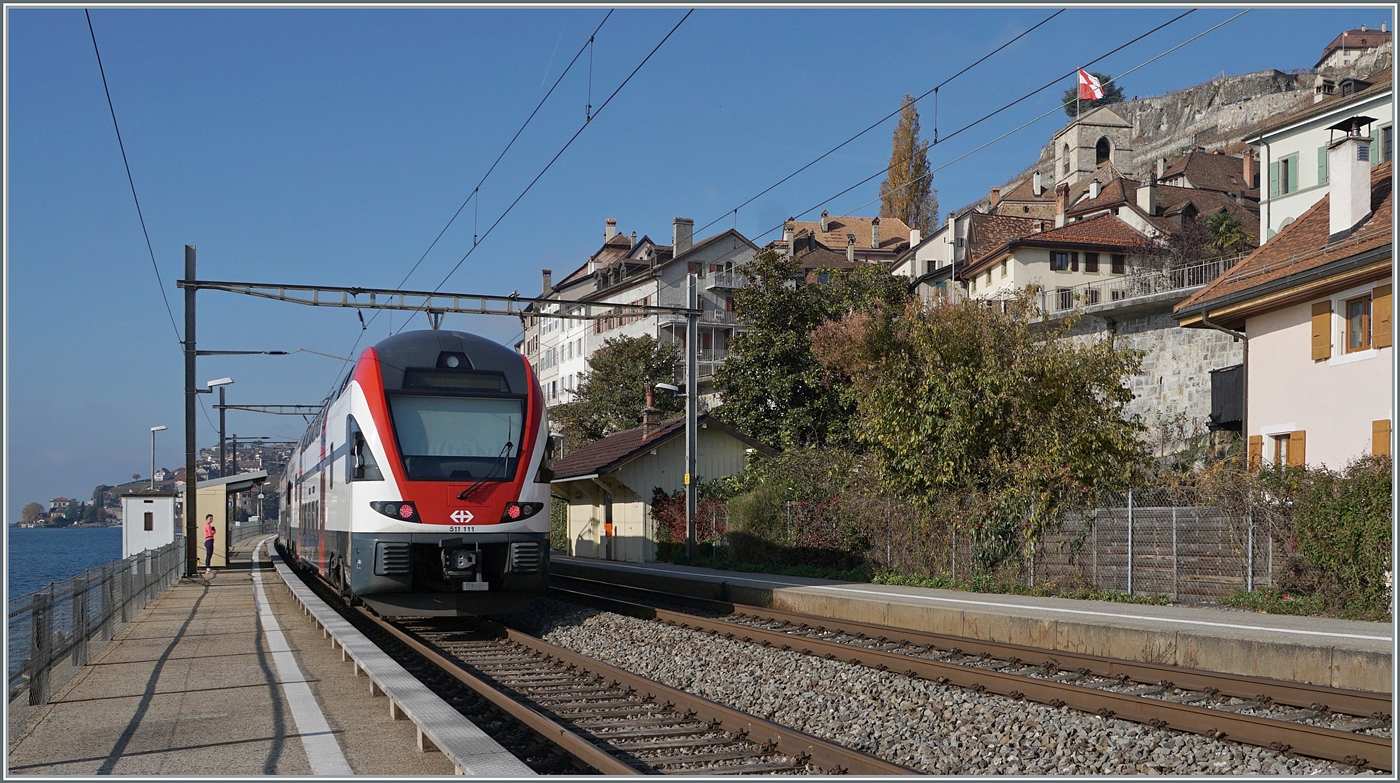 Der auf dem vorangegangen Bild etwas klein geratene SBB RABe 511 111 ist als RE 33 18418 von Vevey nach Annemasse unterwegs und fährt ohne Halt in St-Saphorin durch. Auch auf diesem das Wahrzeichen, der Kirchturm von St-Saphorin zu sehen. 

16. Nov. 2024