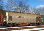 Drehgestellflachwagen mit vier Rads�tzen, verschiebbarem Planenverdeck und Lademulden f�r Coiltransporte, der Rail Cargo Austria (ein Unternehmen der �BB), eingestellt als 31 TEN-RIV 81 A-�BB 4874