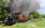 Da dampft die Heide...Zwischen Kappeln und Süderbrarup konnte am 27.08.2017 die F 654 zusammen mit der  Zuckersusi  und dem Museumszug aufgenommen werden.