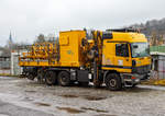 Zweiwegefahrzeug-Mercedes-Benz Actros 3343 K 6x4 mit Trommeleinheit und HIAB 330-4 Kran, Schweres Nebenfahrzeug Nr.