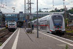 Wenn alles planm��ig l�uft stehen wie hier gegen 15:00 Uhr zwei lokbespannte Doppelstock-IC 2 im Hauptbahnhof Siegen nebeneinander und machen Kopf (Fahrtrichtungswechsel).