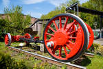   Treibachse und Lenkgestell Bauart Krauss-Helmholtz einer 3-Zyl.-Lokomotive der Baureihe 44, als Denkmal im Eisenbahnmuseum Bochum-Dahlhausen, hier am 30.04.2017.