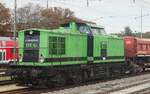 V 100 BUG 02 (3 202 501 3-D-BUG)  mit Schotterwagen in Ulm am 20.09.2014.