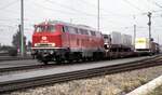 216 156-0 mit Rollender Landstraße, Niederflurwagen Ssss-z 690 bei der Jubiläumsparade 150 Jahre Deutsche Eisenbahn in Nürnberg am 14.09.1985.