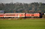 218 461-2 mit Nahverkehrszug bei Illertissen am 23.04.2010.