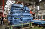 Motor einer BR 218 in der Werkstatthalle am Tag der offenen T�r im Bw Kempten am 22.04.2023.