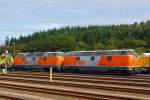   Die 221 105-0 (92 80 1221 105-0 D-RTS) und 221 134-0 (92 80 1221 134-0 D-RTS) der Rail Transport Service Germany GmbH (RTS) abgestellt am 18.07.2012 im ICE Bahnhof Montabaur.