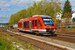   Der Dieseltriebwagen 640 017 (95 80 0640 017-9 D-DB ABp) ein Alstom Coradia LINT 27 der DreiLänderBahn (DB Regio NRW) fährt am 27.09.2014 als RB 93  Rothaarbahn  (Bad Berleburg - Kreuztal