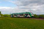   Der VT 268 (95 80 0648 168-2 D-VCT  /95 80 0648 668-1 D-VCT) der vectus (ein Alstom Coradia LINT 41) fährt am 10.05.2013 über den Oberwesterwald (KBS 461), hier kurz vor Hachenburg.