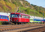   Der Uerdinger Schienenbus 798 752-2 (95 80 0798 752-1 D-EVG) der Eifelbahn Verkehrsgesellschaft mbH (EVG), ex BBG Stauden - Staudenbahn, ex VT 101 der Schienenverkehrsgesellschaft mbH in Stuttgart,