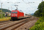   Die 101 005-7 (91 80 6101 005-7 D-DB) der DB Fernverkehr AG  fährt am 16.06.2017 mit einem IC durch Brohl in Richtung Köln.
