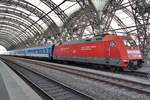 DB 101 008 steht am 9 April 2017 in DResden Hbf.