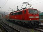 111 010-5 als Schublok des RE 9 (rsx - Rhein-Sieg-Express) Siegen - Köln - Aachen am 18.11.2012 beim Halt im Bahnhof Betzdorf/Sieg.