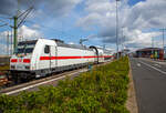 Die 146 564-0 (91 80 6146 564-0 D-DB) hat am 01.05.2022 mit dem IC 2434 (teils RE 56), einem IC 2 (Doppelstock-IC), von Leipzig den Zielbahnhof Emden Au�enhafen erreicht.