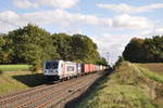 187 510-3 von Metrans fuhr am 10.10.2019 mit ihrem Container-Zug durch Kirch Göns in Richtung Gießen.