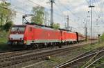 Erzzug mit 189 047 verlässt am 10 April 2017 Emmerich und soll über die Betuwe-Route nach Rotterdam fahren.