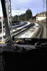 Trossingen Streckenaussicht von Plattform des T 1  Zeug Christe  Ausfahrt aus Trossingen Stadt am 13.12.1998.