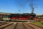 Die 52 8134-0 (90 80 0051 134-9 D-EFBS) der Eisenbahnfreunde Betzdorf (zur Zeit der Aufnahme) am 23.04.2011 im Südwestfälische Eisenbahnmuseum in Siegen auf der  Drehscheibe.