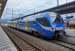 Der dreiteilige Stadler FLIRT 3 - der Meridian ET 351 f�hrt am 27.12.2016 als M (nach M�nchen Hbf) in dem Bahnhof Rosenheim ein.