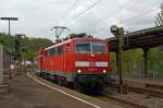   111 151-7 der DB Regio NRW fährt am 26.04.2014 mit dem RE 9 - Rhein-Sieg-Express (Aachen-Köln-Siegen) in den Bahnhof Betzdorf/Sieg ein.