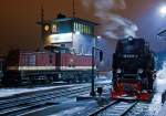 Abends (am 22.03.2013) beim BW der HSB (Harzer Schmalspurbahnen GmbH) in Wernigerode.
