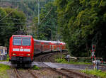 Die 146 005-4 (91 80 6146 005-4 D-DB) der DB Regio NRW erreicht am 27.08.2021, mit dem RE 9 (rsx - Rhein-Sieg-Express) Aachen - Köln - Siegen, den Bahnhof Kirchen (Sieg).