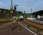 Ein ET 423 der S-Bahn Stuttgart im neuen Redesign auf Abwegen….
Der vierteilige Elektrotriebzug 94 80 0423 511-5 D-DB / 433 511-3 / 433 011-4 / 423 011-6 ein „Kurzzug“ der Baureihe 423 (1. Bauserie) der S-Bahn Stuttgart fährt am 18. Juni 2025, auf Werkstattfahrt, durch den Bahnhof Betzdorf/Sieg in Richtung Siegen. Vermutlich ging es wieder zurück nach Stuttgart.