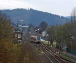 Noch fast grau in grau der Bahnhofsbereich Herdorf an der Hellertalbahn (KBS 462), am 02.April 2012.