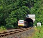   Dieseltriebzug  628 677-7 / 928 677-4 Daadetalbahn der Westerwaldbahn (WEBA) hat am 03.07.2012 gerade den Alsdorfertunnel verlassen.