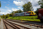 Der VT 257 (95 80 0648 157-5 D-HEB / 95 80 0648 657-4 D-HEB) ein Dieseltriebzug vom Typ Alstom Coradia LINT 41 der HLB (Hessische Landesbahn), ex Vectus VT 257, erreicht als RB 96