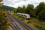 Der VT 253 (95 80 0648 153-4 D-HEB / 95 80 0648 653-3 D-HEB) ein Alstom Coradia LINT 41 der HLB (Hessische Landesbahn) hat am 22 August 2025, als RB 96 „Hellertalbahn“ (Betzdorf –